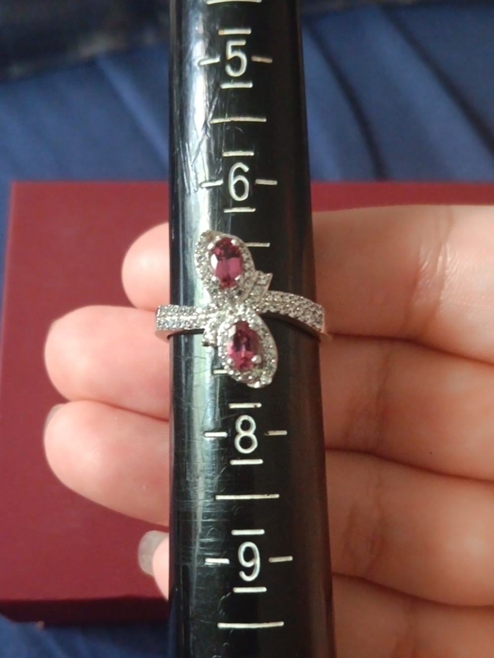 Ofiki Rubellite and White Zircon Bow Ring in Platinum Over Sterling Silver